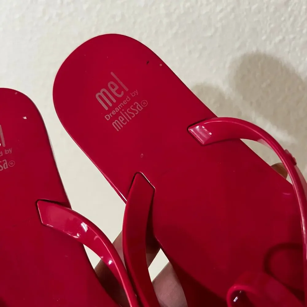 Mel dreamed by Melissa hot pink bow thong sandals GIRLS 3 PVC PLASTIC